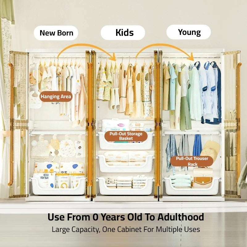 Modern Wardrobe Cloth Storage Cabinet Rack Organized with Clothes.