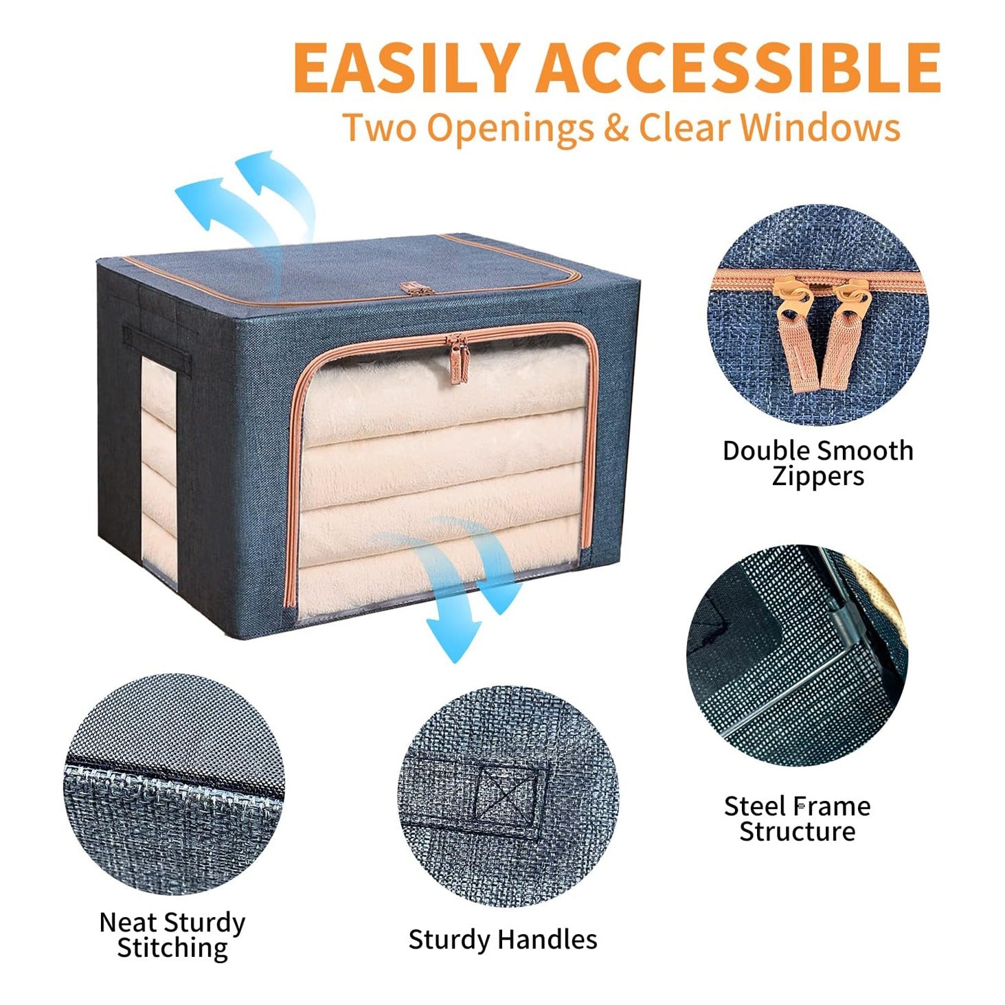 2 x 66L Foldable Large Capacity Cloth Storage with features 