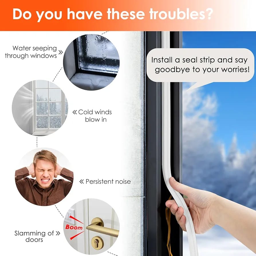 A Person is Securing Window Using Weather Stripping Door Tape.