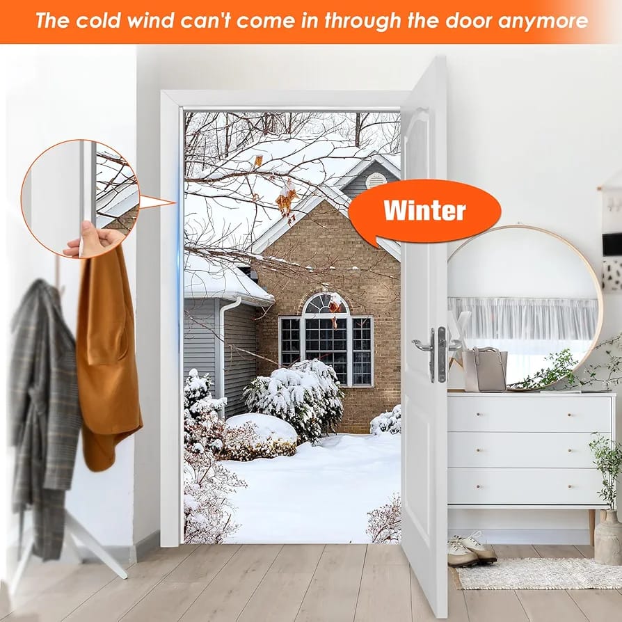 A Door is Secured Using Weather Stripping Door Tape.