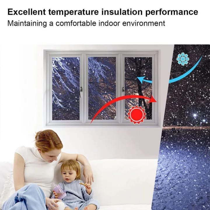 A Mom and Child Sitting Inside Their Home By Protecting Window Using Weather Stripping Door Tape.