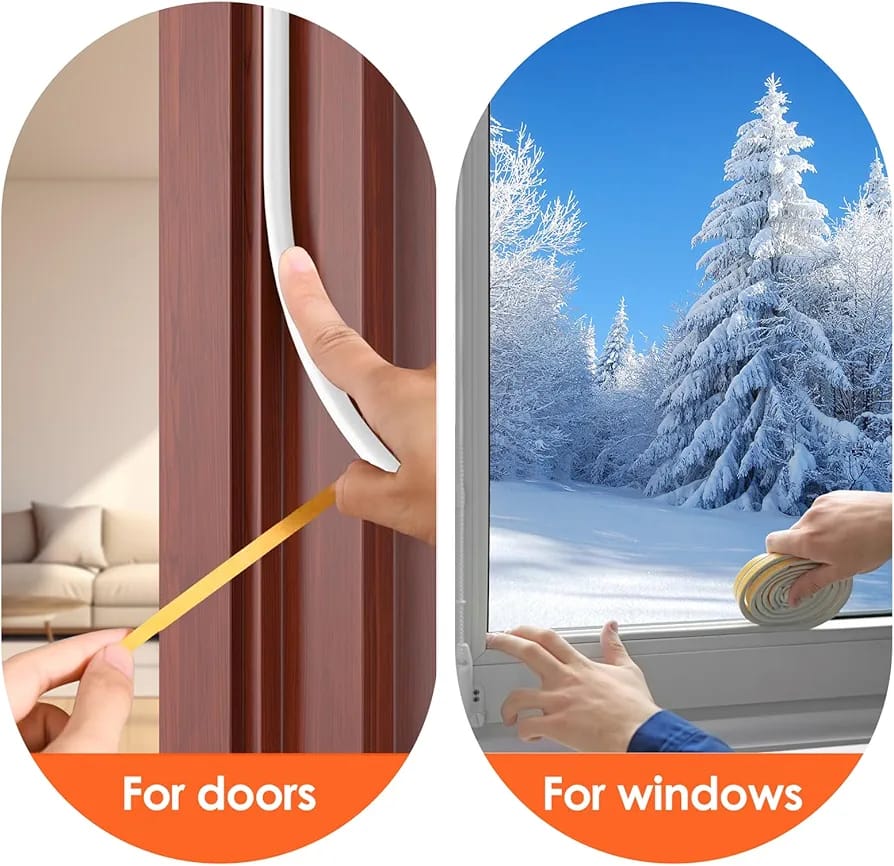 A Person is Secring Door and Window Using Weather Stripping Door Tape.