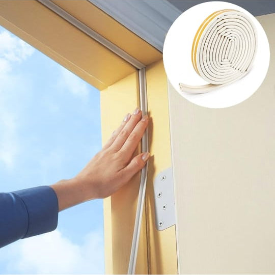 A Person is Sticking Weather Stripping Door Tape.