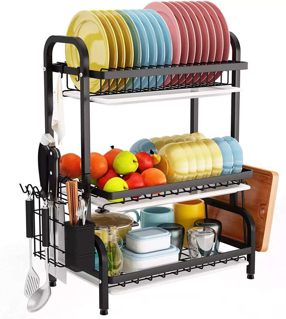  GSlife Over The Sink Dish Drying Rack Stainless Steel 2 Tier Dish  Rack Above Kitchen Sink Shelf Durable Dish Drainer, Black: Home & Kitchen