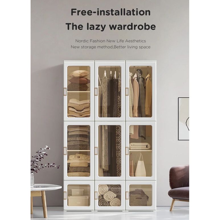 Portable Clothes Wardrobe Storage Organizer with Doors 