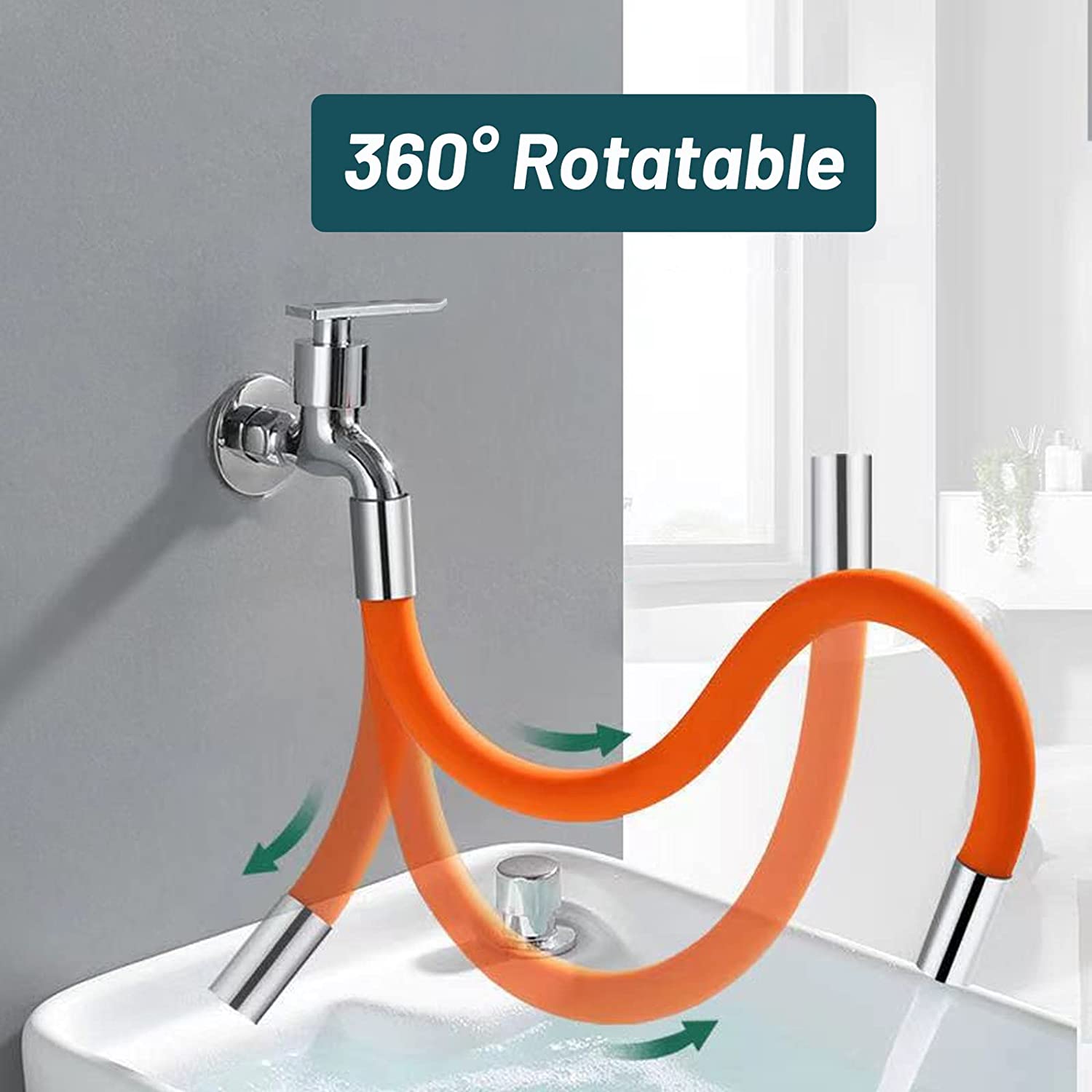 Flexible Faucet Extender installed on a faucet rotating in 360°