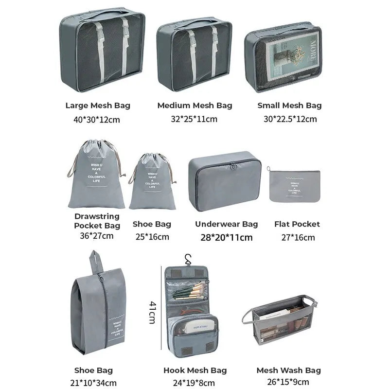 10 Pcs/Set Travel Packing Organizer Bags - Size