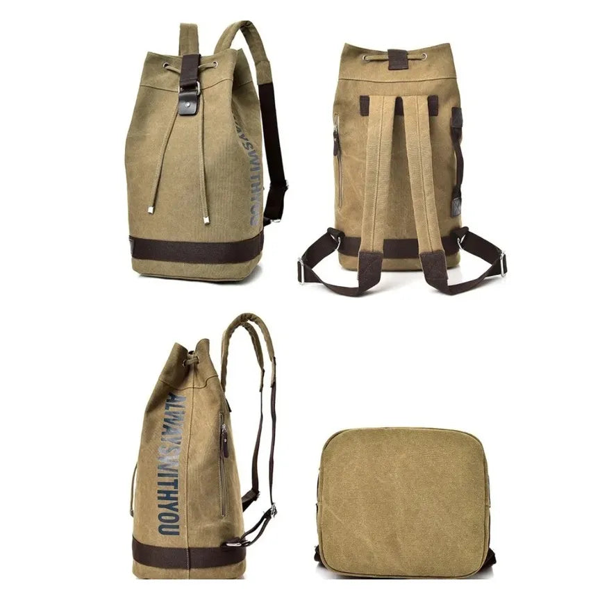 Large Canvas Travel Backpack Bag, Large Capacity Unisex Cylinder Travel Sports Duffel Bag