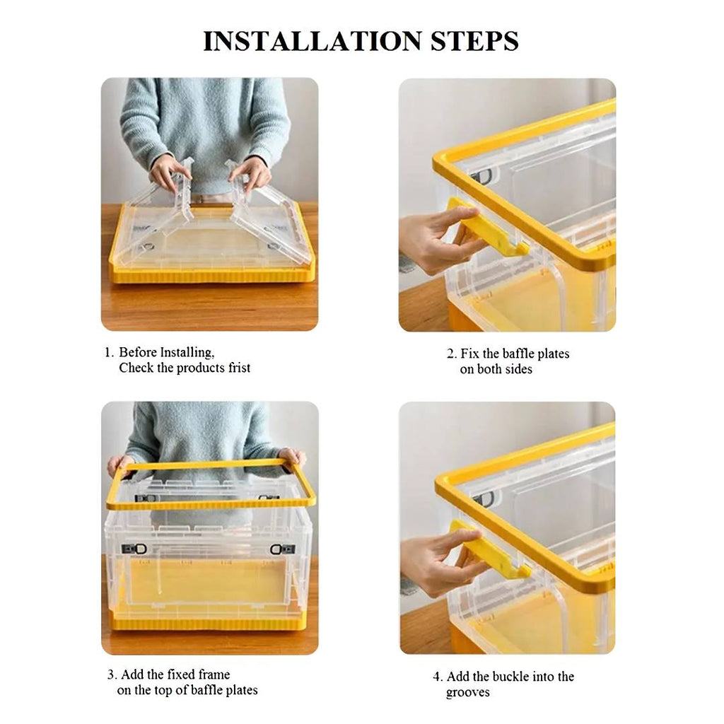 Foldable Plastic Storage Boxes with Latching Lids & Wheels, Clear Storage Stackable Container Bins Foldable Plastic Storage Boxes with Latching Lids & Wheels, Clear Storage Stackable Container Bins