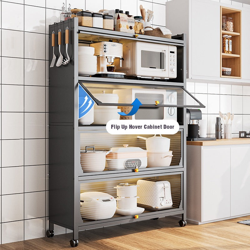 5 Layer Multifunctional Kitchen Cabinet Pantry Movable Storage Rack with Door