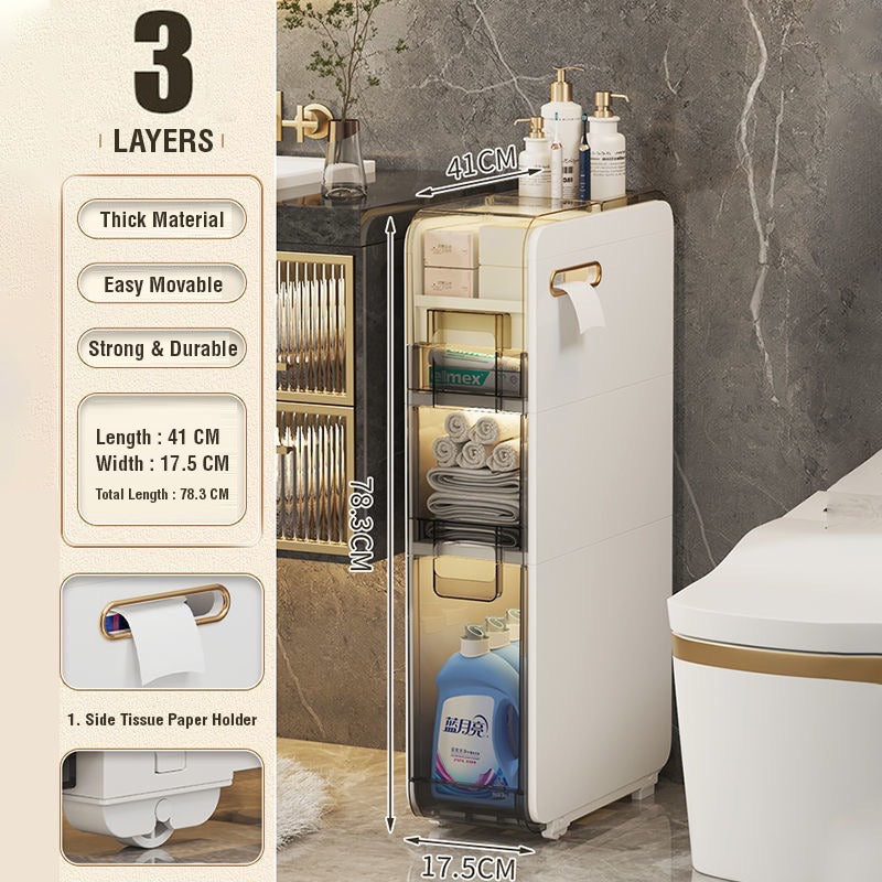 Drawer-type Movable Multi-layer Ultra-narrow Bathroom Storage Cabinet