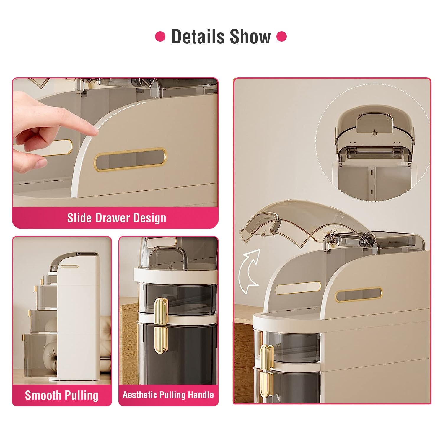 Details of the Narrow Slim Gap Tower Bathroom Floor Cabinet Organizer 