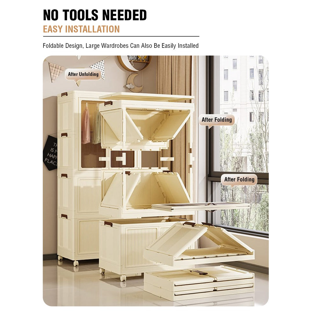 Showing no tools needed for installation, Portable Folding Storage Cabinet with Wheels