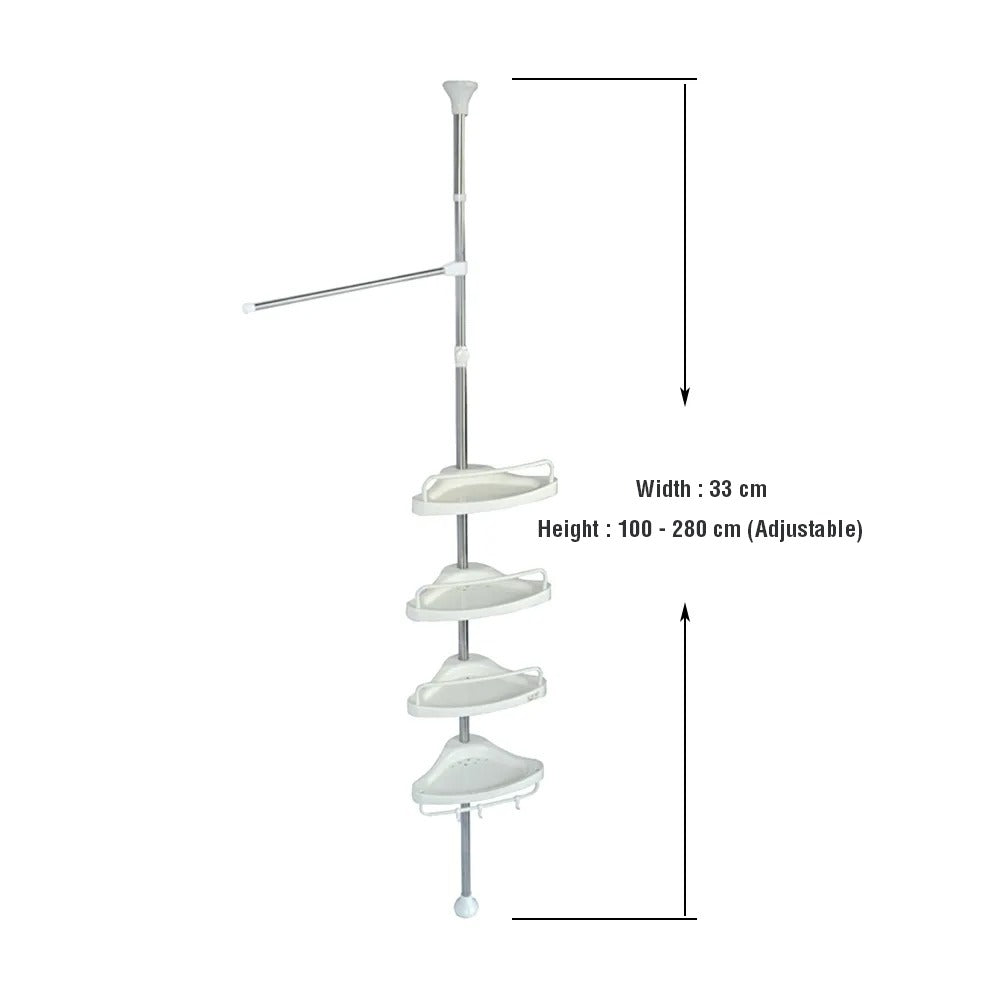 4 Tier Adjustable Bathroom Corner Tower Rack, Tension Pole Toiletries Storage Organizer Shelf
