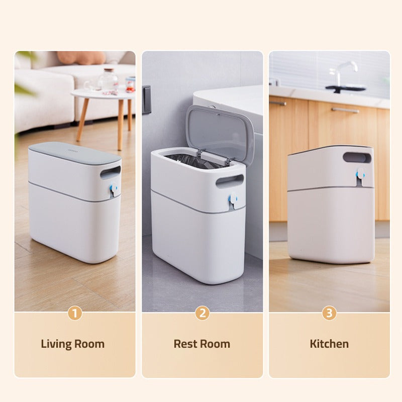 Collage image showing the suitable areas of a house to use Press-type Trash Can