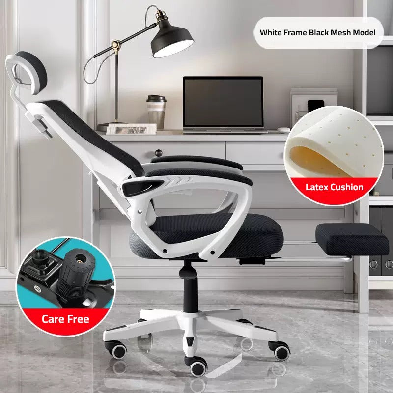 Image displaying the flexibility of Black+White color Office Chair with Wheels along with its material feature 