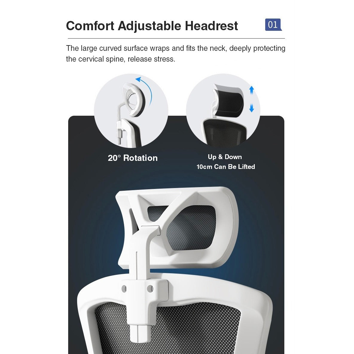 Image featuring the adjustable headrest which  comes on Office Chair with Wheels
