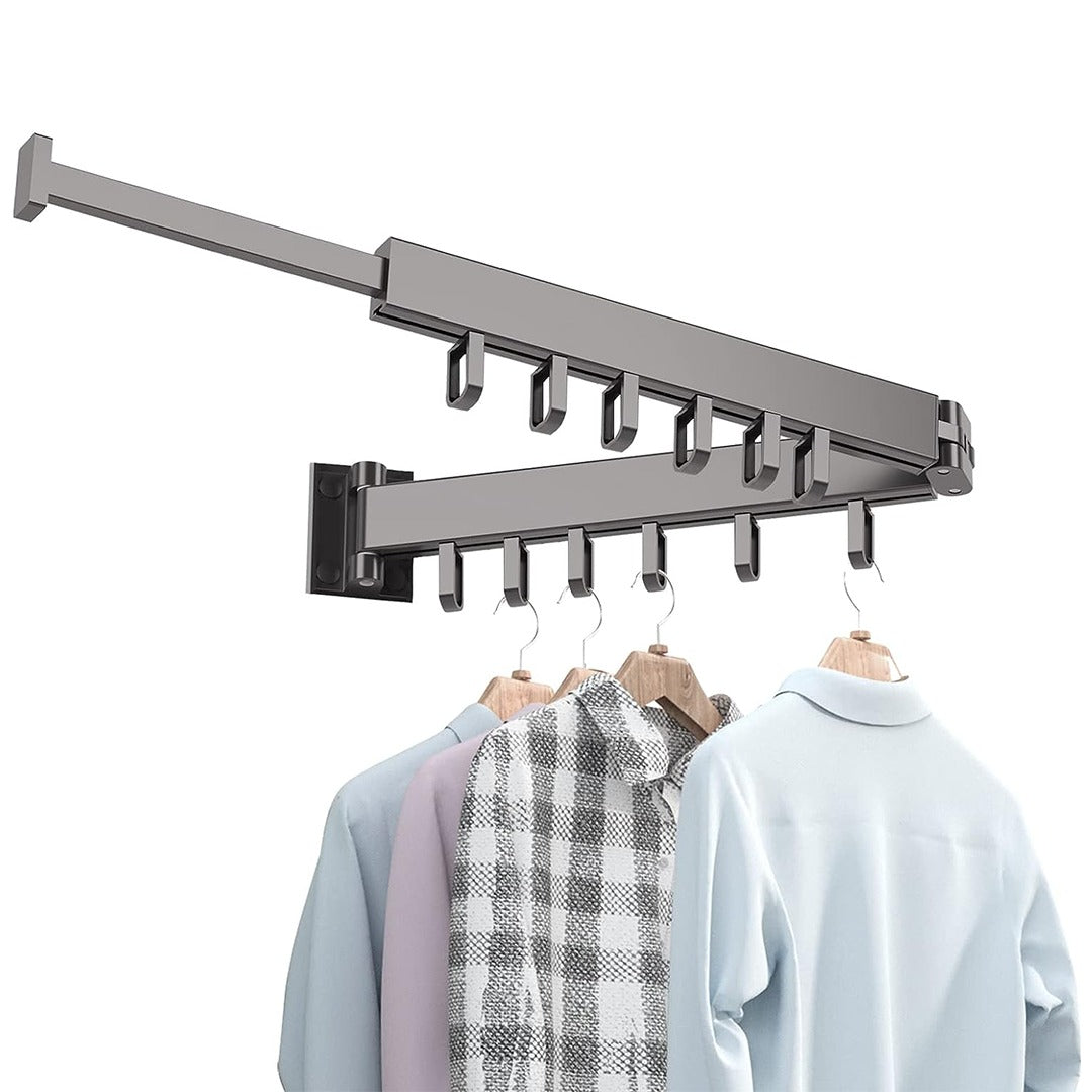 Showcasing Extended Collapsible Drying Hanger with shirts hung on it 