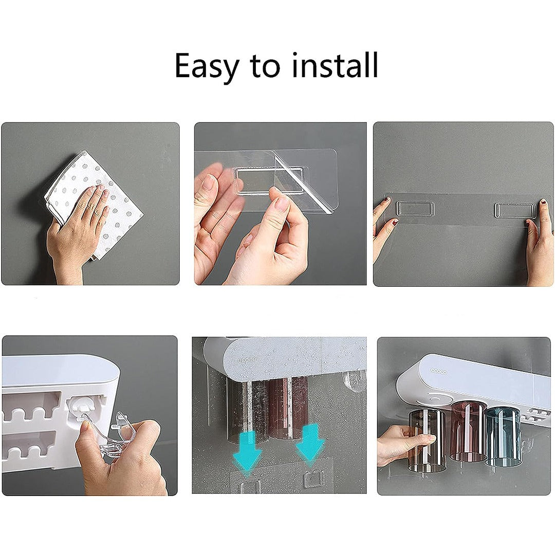 Installation steps of a Wall Mount Magnetic Adsorption Toothpaste Squeezer Toothbrush Holder with Cup