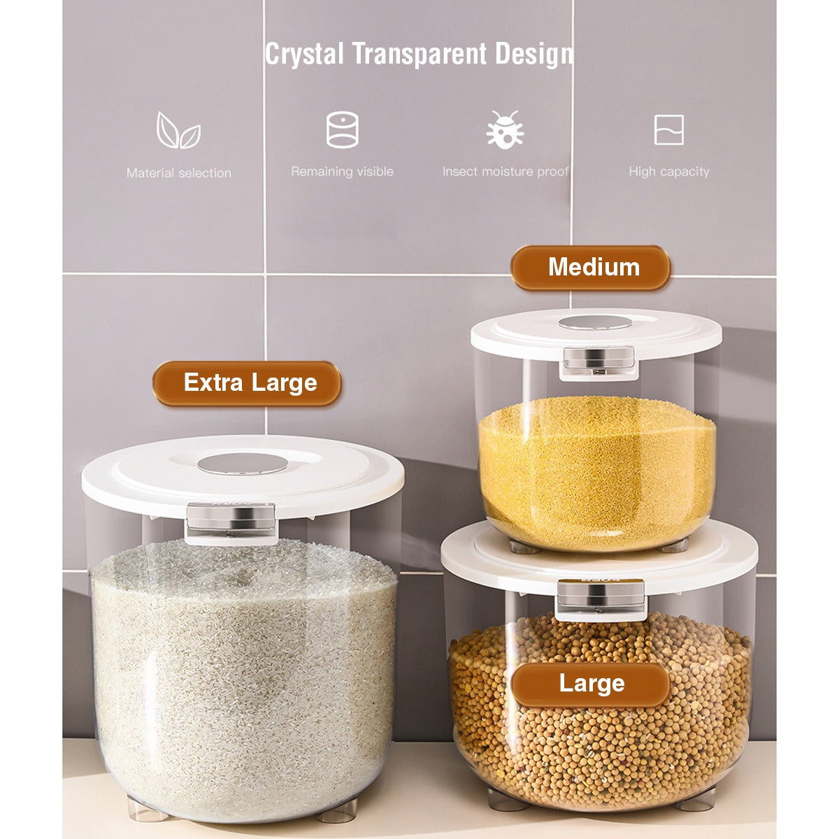 Transparent Moisture-Proof Sealed Tank Storage Bucket for Rice, Grains & Cereals