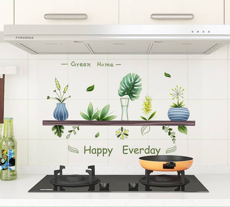 Oil-Proof Kitchen Wall Sticker, Transparent Waterproof, High-Temperature Resistant Wallpaper installed on kitchen wall