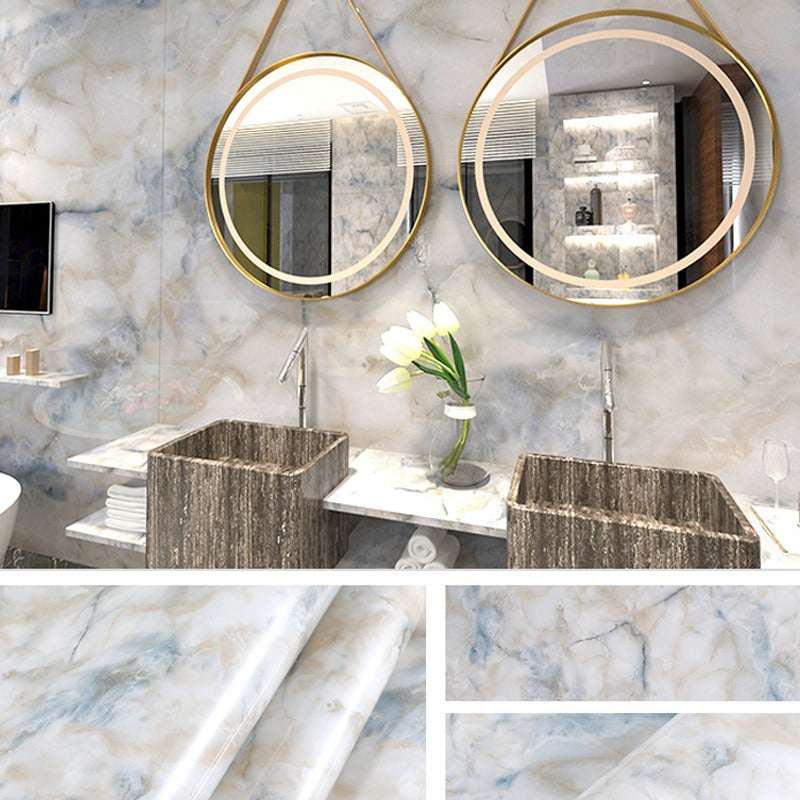 A washroom with marble-designed waterproof Wallpaper