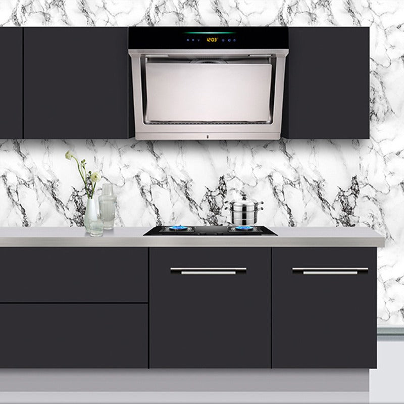 A Kitchen with marble-designed waterproof Wallpaper
