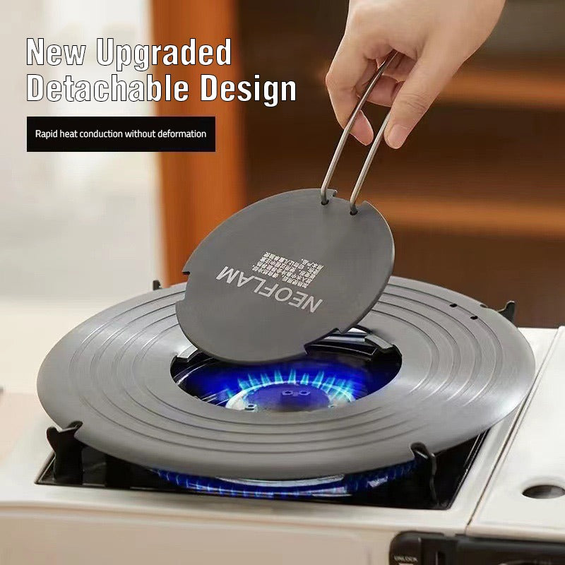 A person holding a blue flame on top of a stove, situated on a Household Gas Stove Heat Conduction Plate