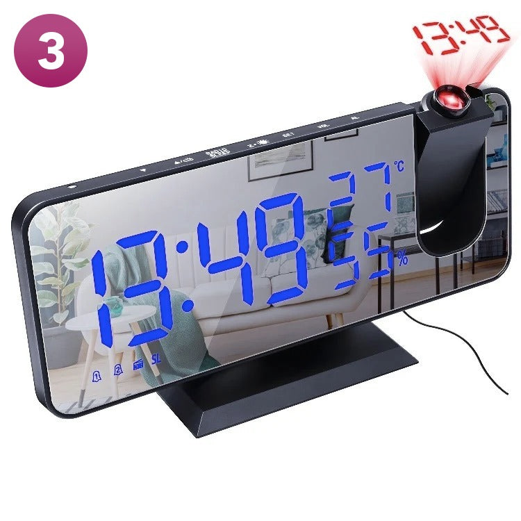 LED Projection Alarm Clock - Black color with blue digits 