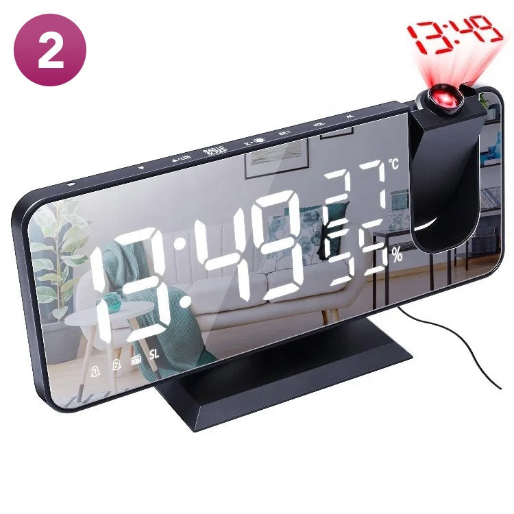 LED Projection Alarm Clock - Black color with white digits