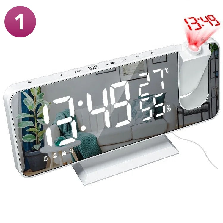 LED Projection Alarm Clock - White Color