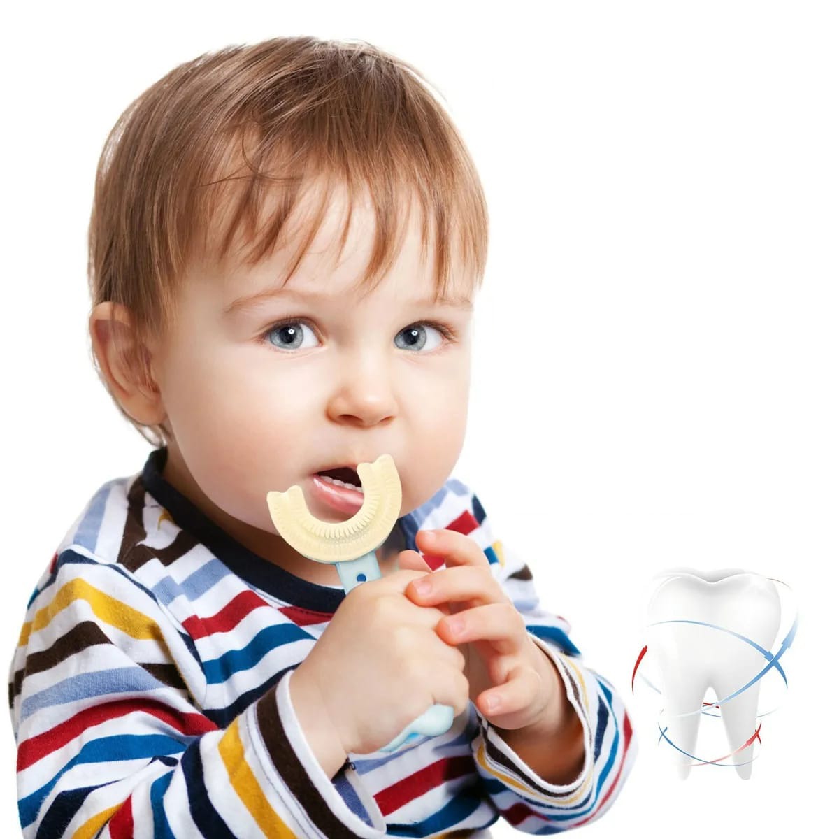 A child holding U-Shaped Kids Toothbrush