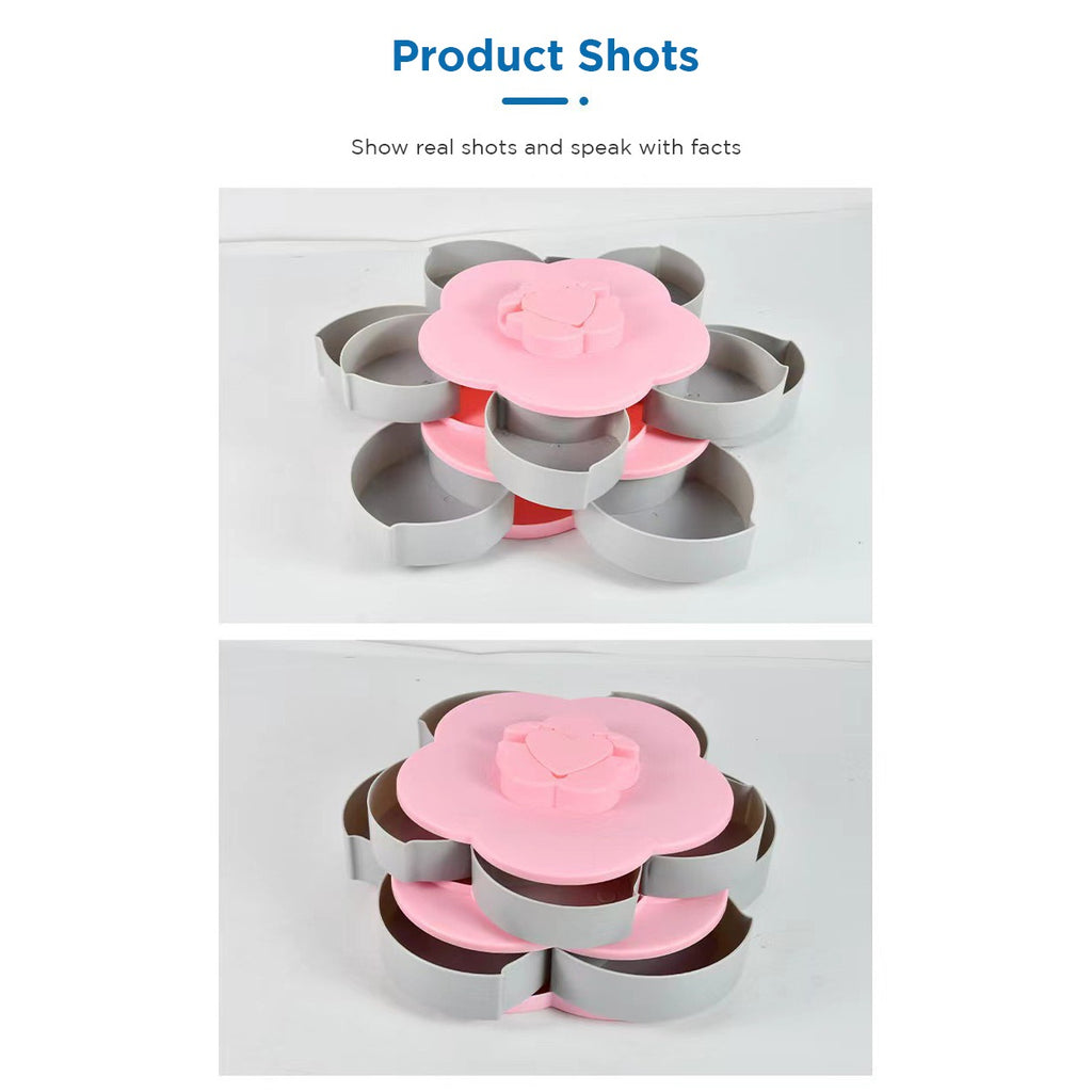 Flower Design Snack Box - Double-Layer Storage Plate for Dried Fruit, Snacks, Candy Flower Design Snack Box - Double-Layer Storage Plate for Dried Fruit, Snacks, Candy