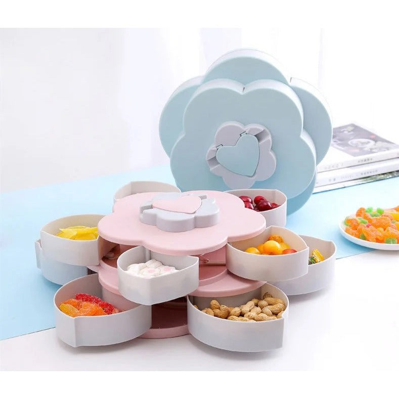 Flower Design Snack Box - Double-Layer Storage Plate for Dried Fruit, Snacks, Candy Flower Design Snack Box - Double-Layer Storage Plate for Dried Fruit, Snacks, Candy