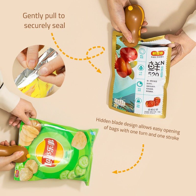 Picture shows how to seal and open a packet with the help of Snack Bag Sealer Machine 