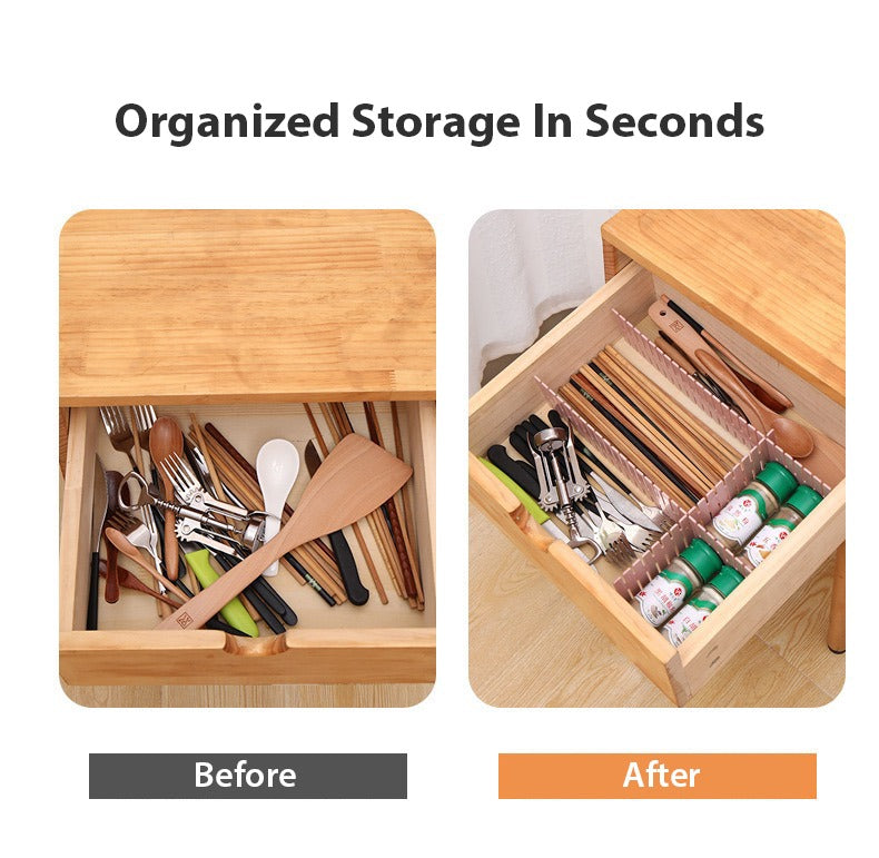 Comparison of a drawer before and after the use of Adjustable Drawer Dividers
