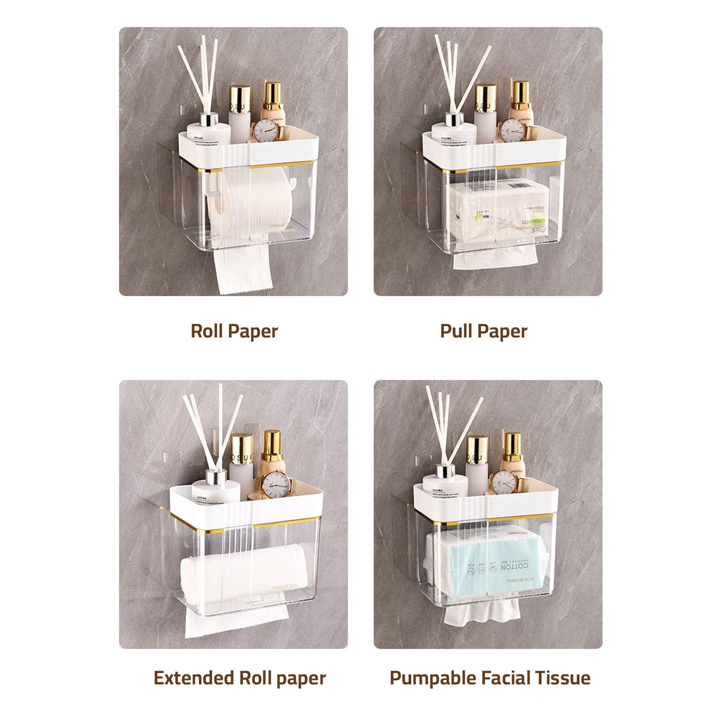 Types of tissue rolls suitable for Transparent Wall-Mounted Toilet Paper Holder with Storage Shelf 