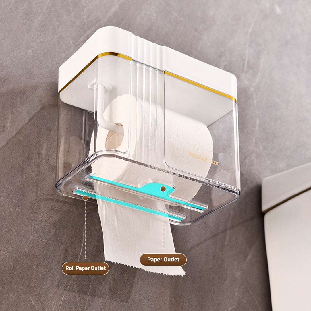 View of Transparent Wall-Mounted Toilet Paper Holder with Storage Shelf from the bottom 