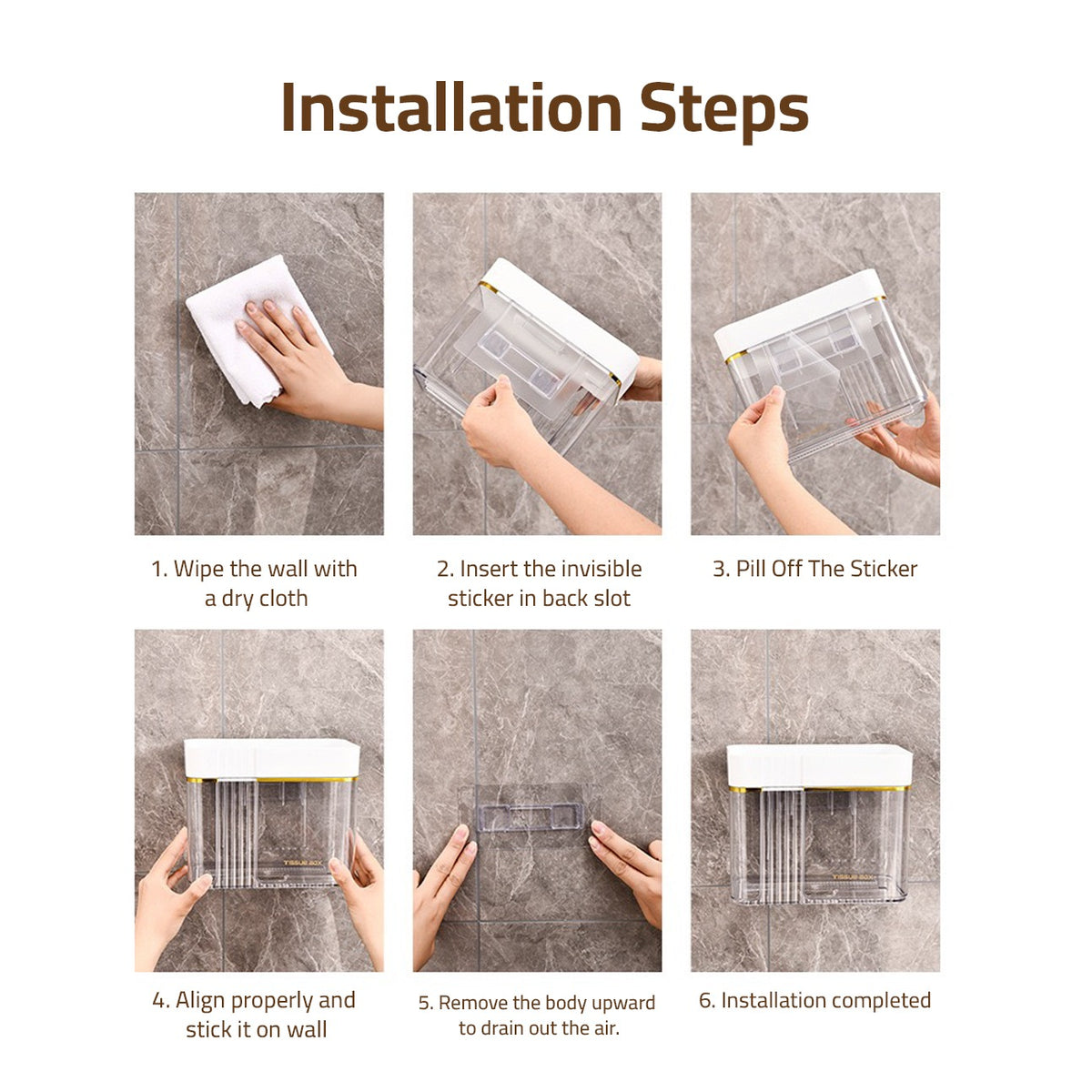 Transparent Wall-Mounted Toilet Paper Holder with Storage Shelf  - Installation steps 