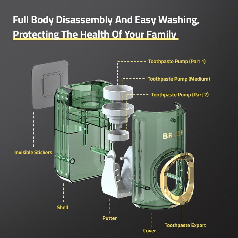 Wall-Mounted Toothpaste Dispenser and Squeezer - Displaying product parts assemble 