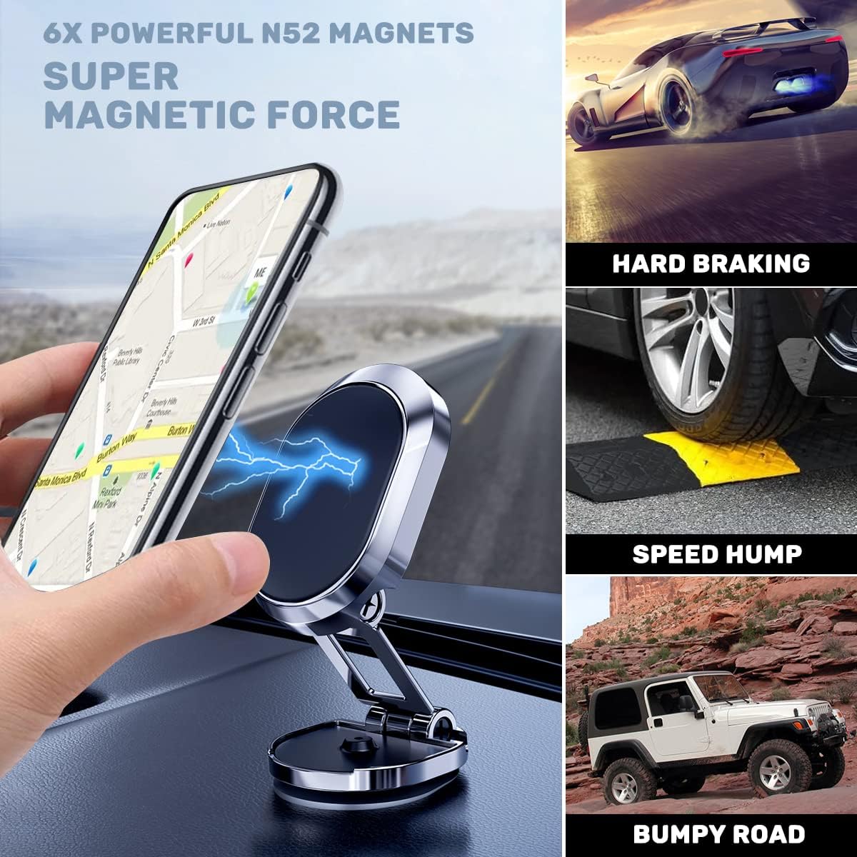 The collage image shows the capability of Car Mobile Phone Holder