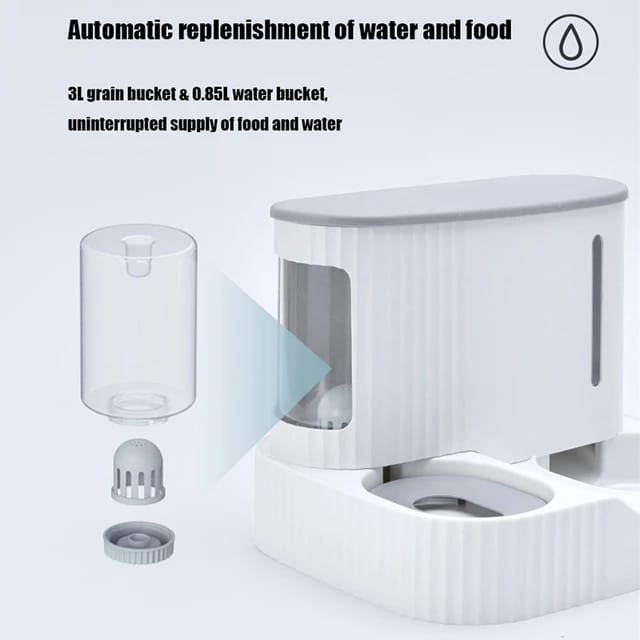 The image exposes the water bucket in an  Automatic Pet Feeder & Water Dispenser by mentioning it's advantage 