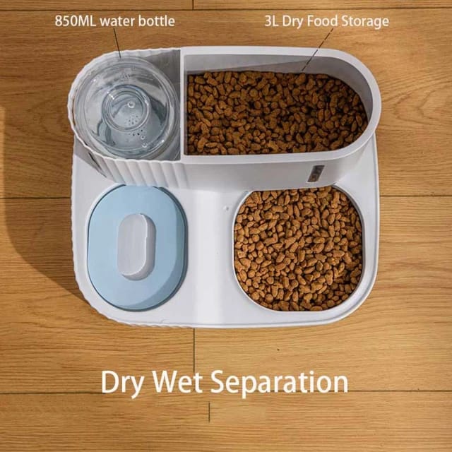 The image shows the top side view of an Automatic Pet Feeder & Water Dispenser