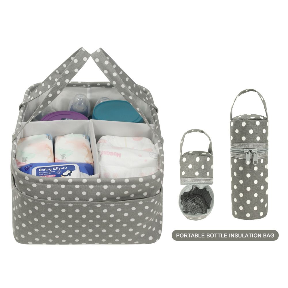 Showcasing Baby Diaper Caddy Bag and bottle carrier 