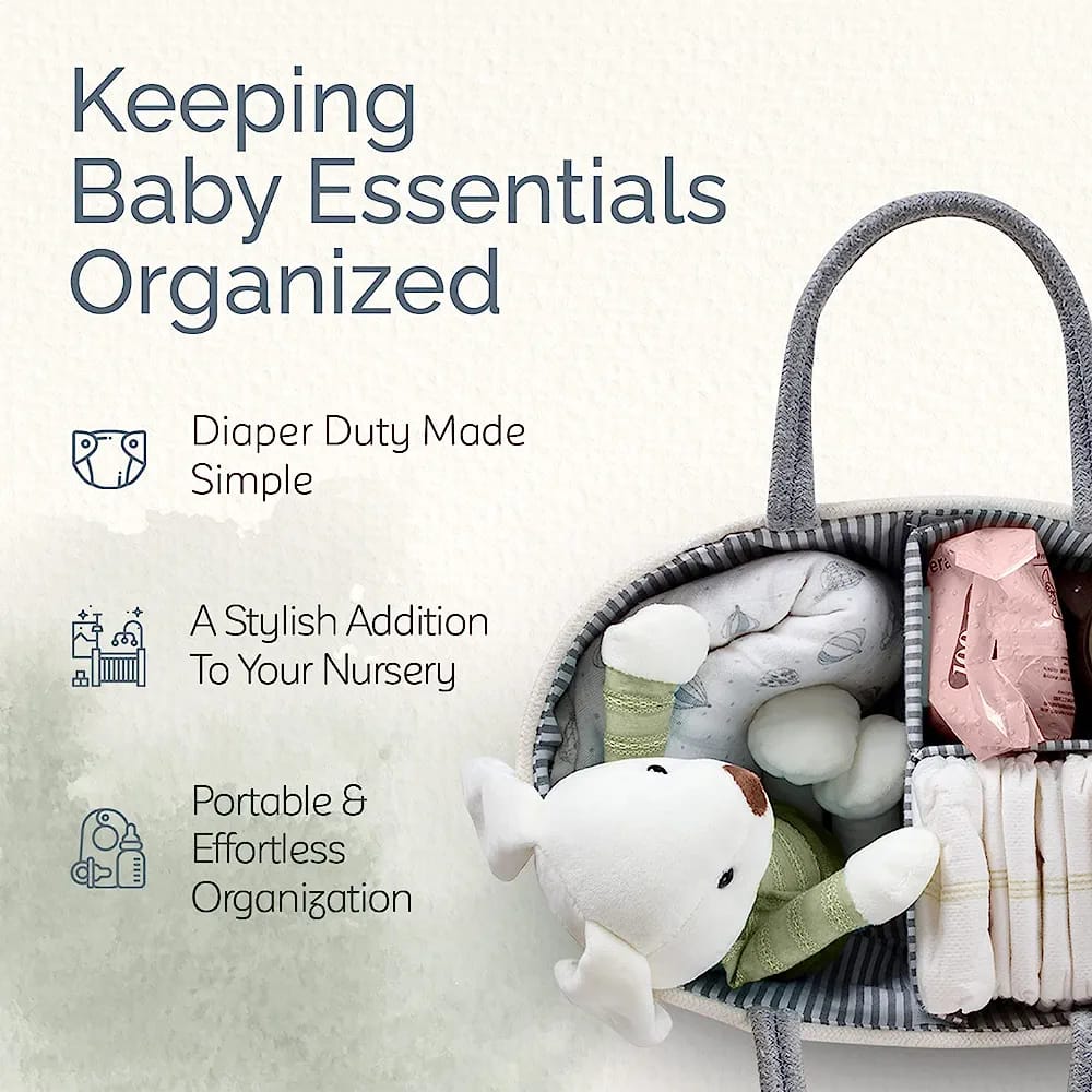 Image shows the usage and features of Nursery Storage Basket 