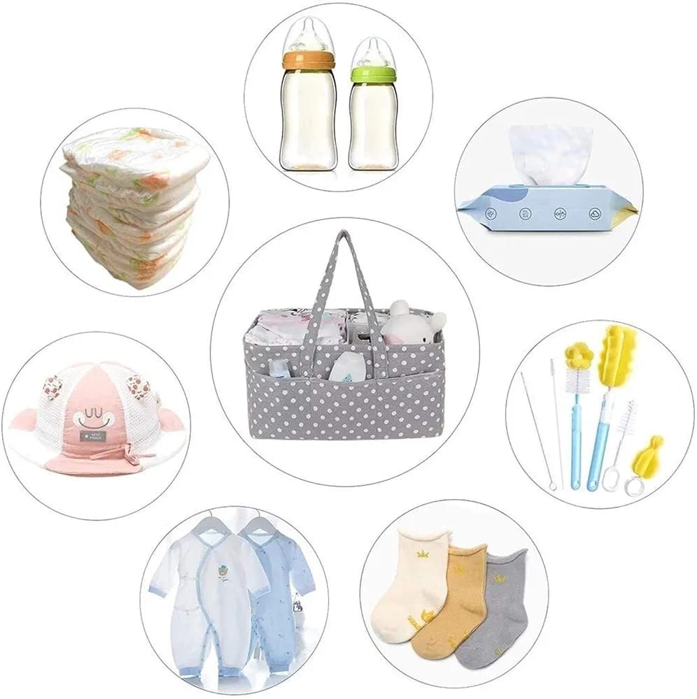 Image shows the products compatibile to store in a Baby Diaper Caddy Bag 