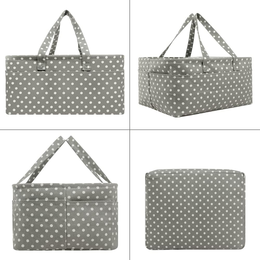 Collage image shows all 4 sides of Baby Diaper Caddy Bag 