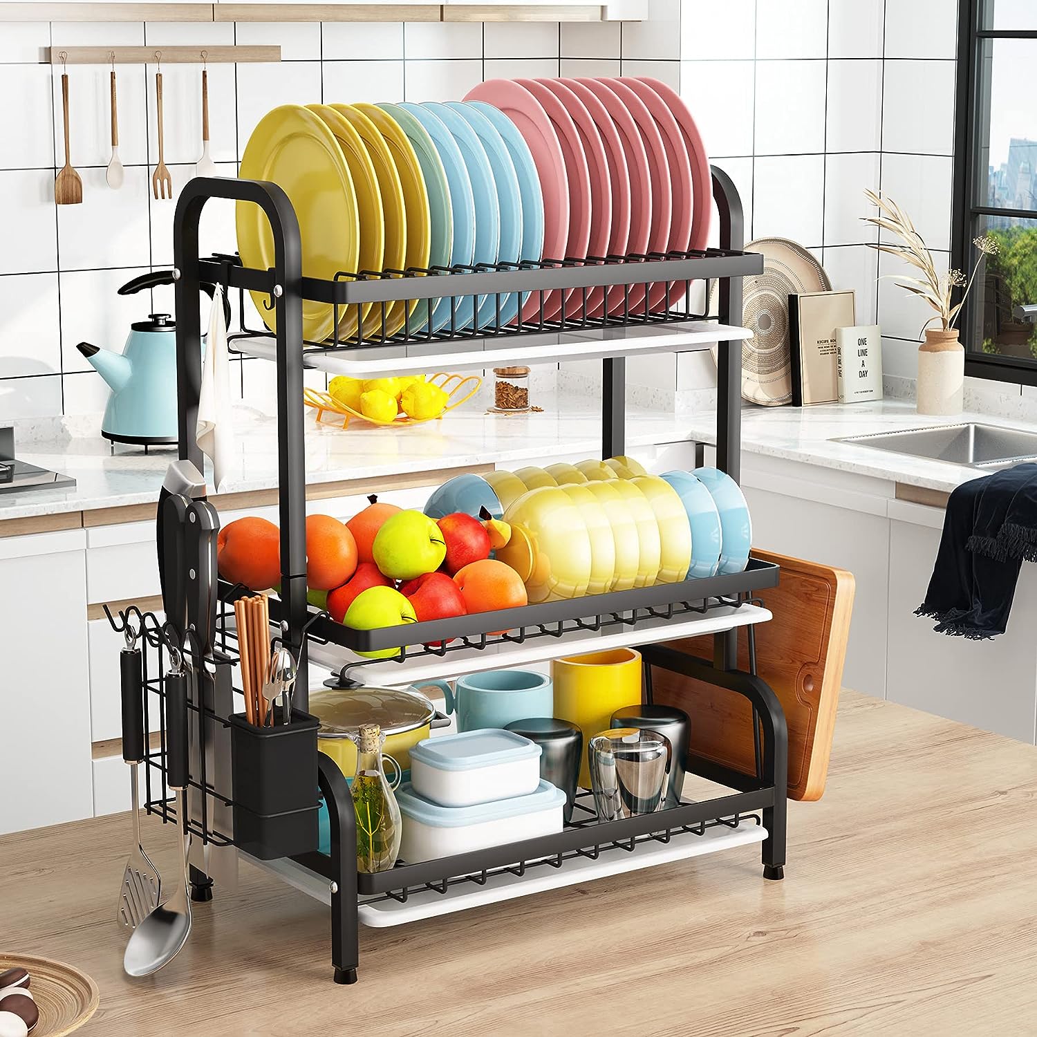 Kitchen Dish Drying Rack with plates