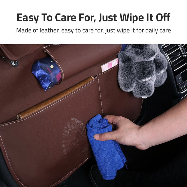 A person easily wiping off the boot mark from a Car Seat Back Organizer