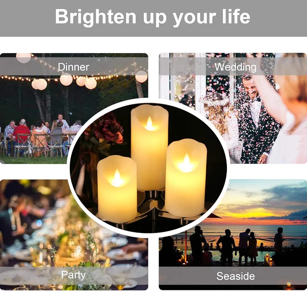 Collage image showcases Flameless LED Candles lit up in different occasions
